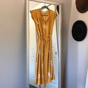 Loft Yellow Floral Print Midi Dress